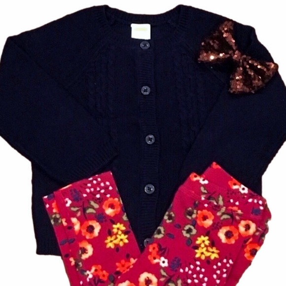 Gymboree Other - Navy Cardigan Floral Leggings Sequin Bow Set Sz 2T